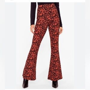 Nasty Gal Leopard Print Flare Leg High Waist Pants Ribbed Rust US Size 4